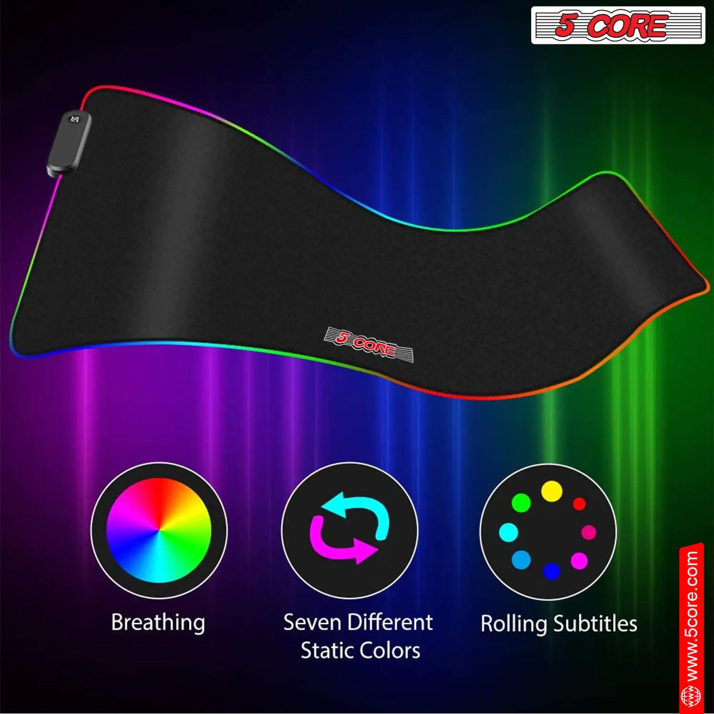 5Core RGB Mouse Pad  12 Light Modes High-Performance Soft Padded Large Gaming Keyboard Mouse Mat