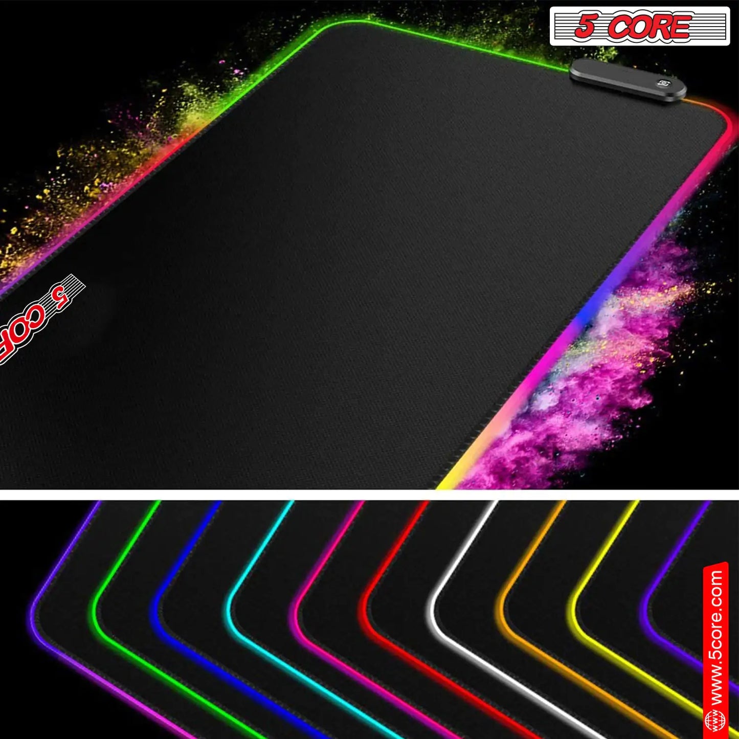 5Core RGB Mouse Pad  12 Light Modes High-Performance Soft Padded Large Gaming Keyboard Mouse Mat